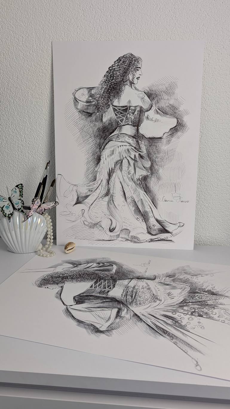 Original Black & White Body Drawing by Marina Kaiser