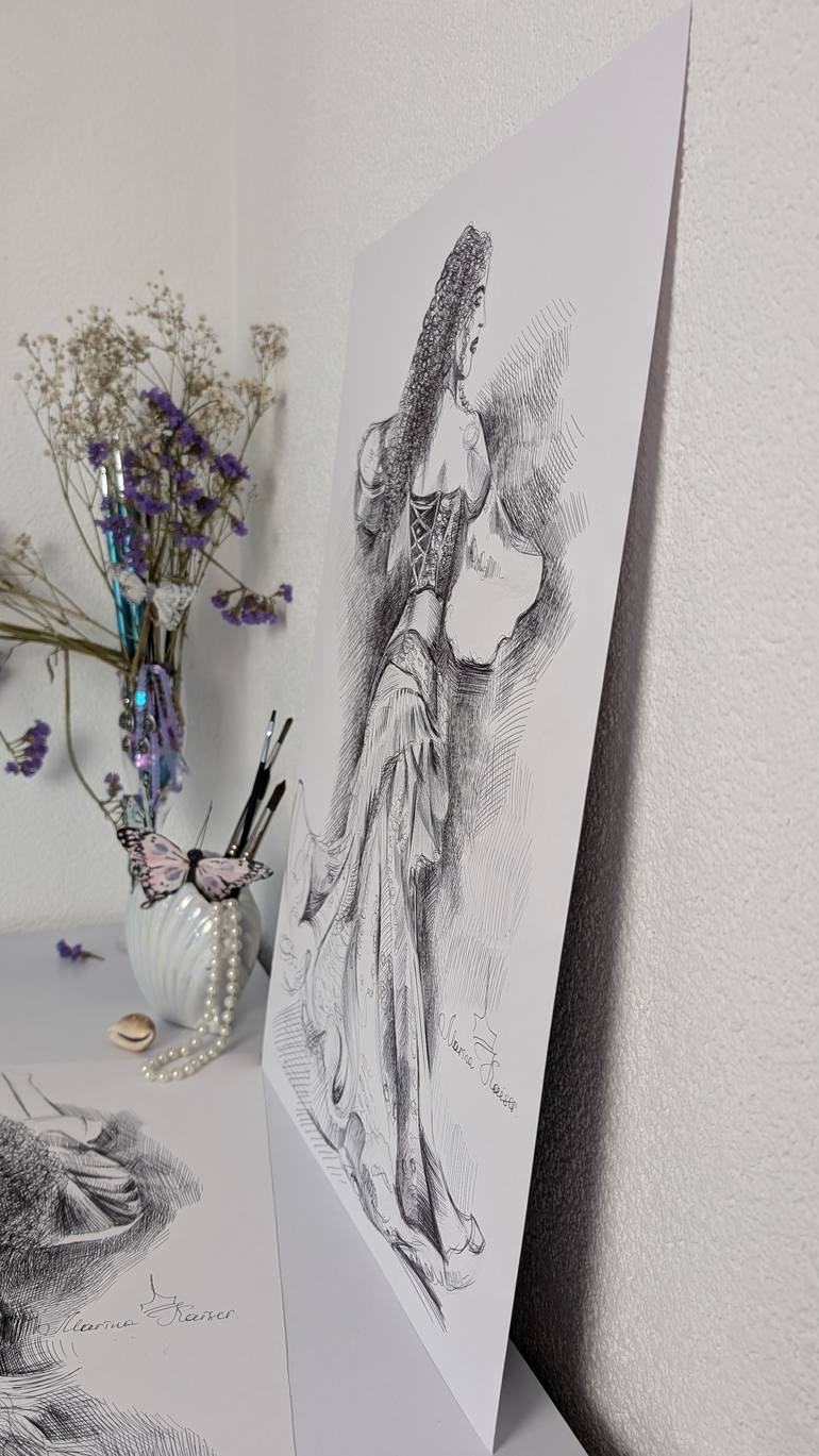 Original Black & White Body Drawing by Marina Kaiser