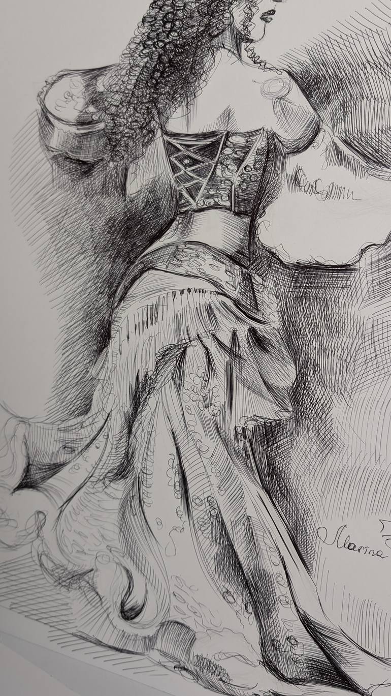 Original Black & White Body Drawing by Marina Kaiser
