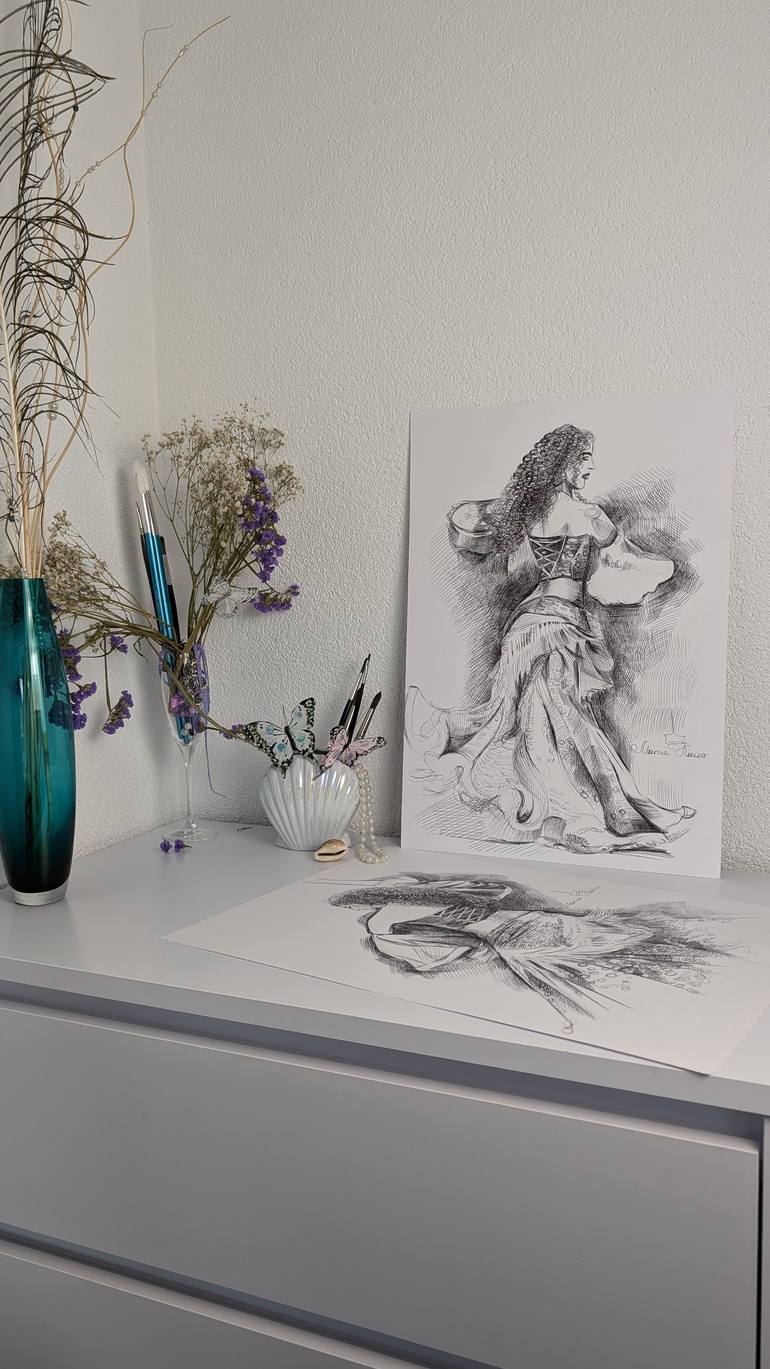 Original Black & White Body Drawing by Marina Kaiser