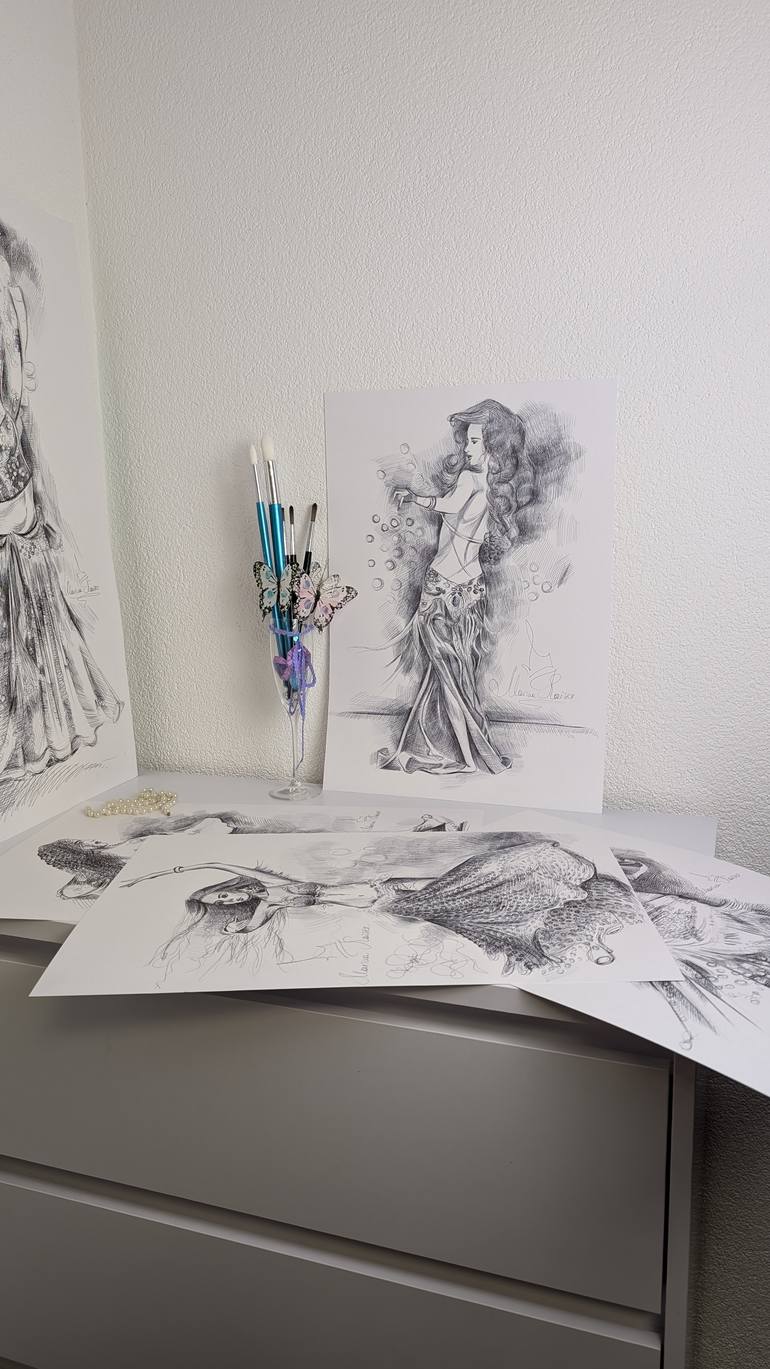 Original Black & White Women Drawing by Marina Kaiser