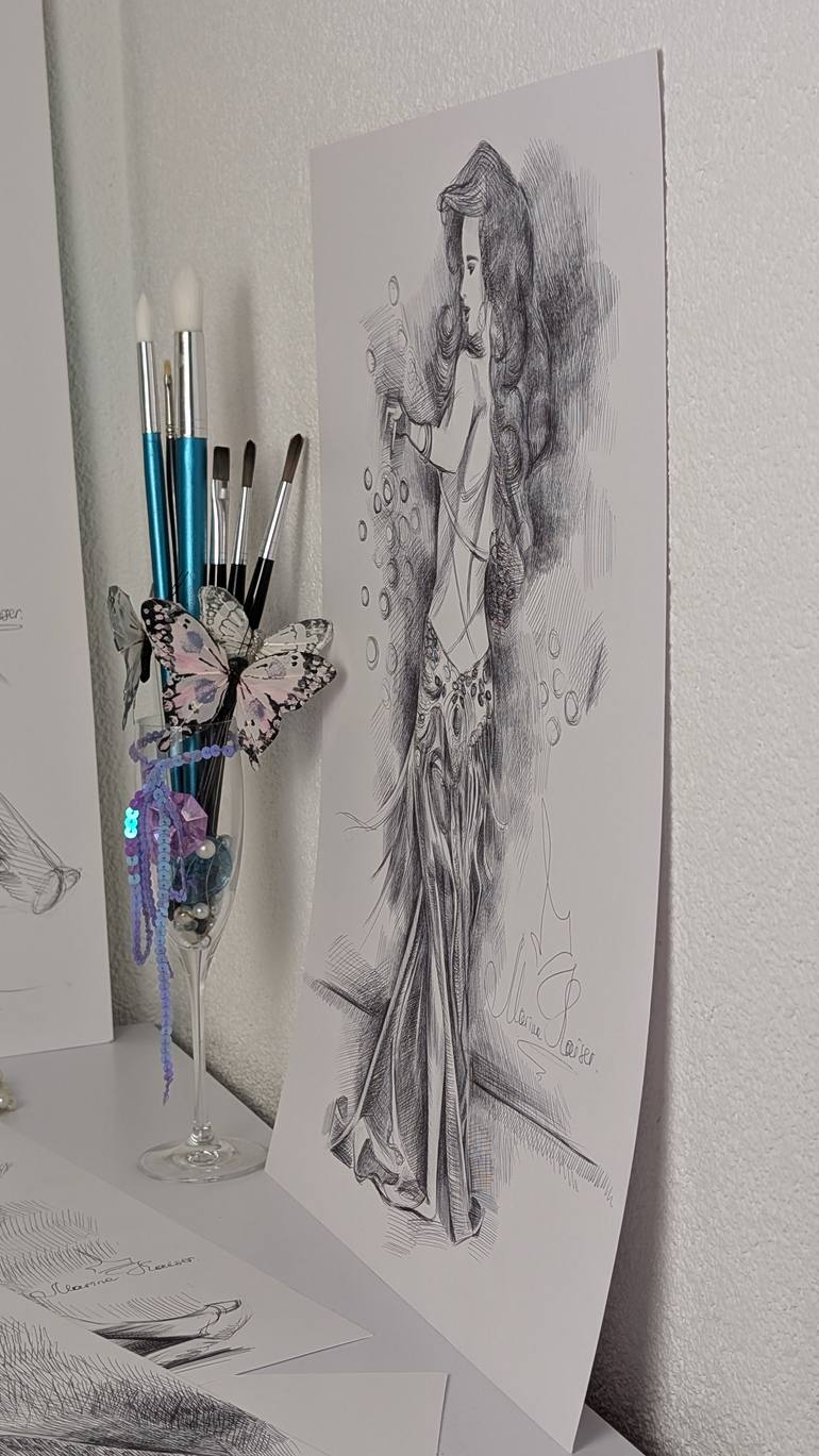 Original Black & White Women Drawing by Marina Kaiser
