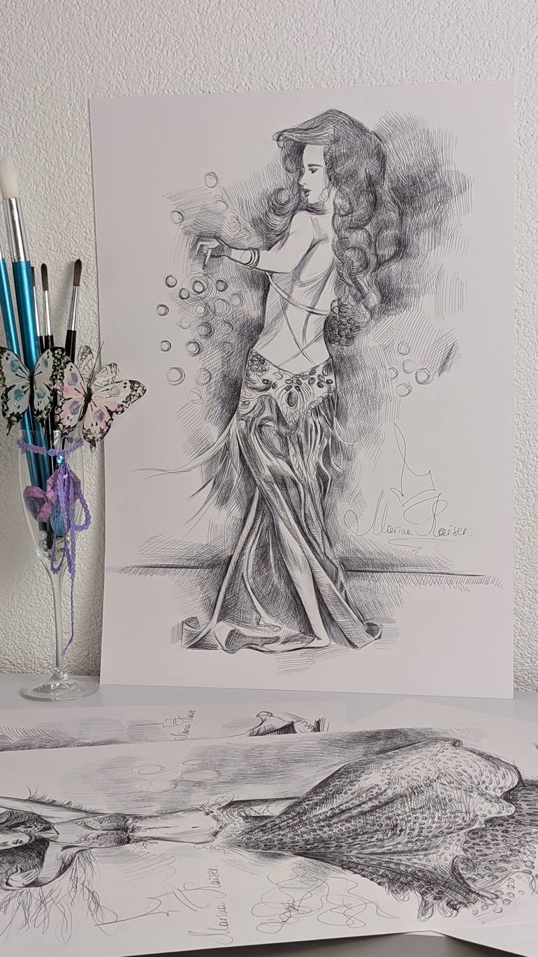 Original Black & White Women Drawing by Marina Kaiser