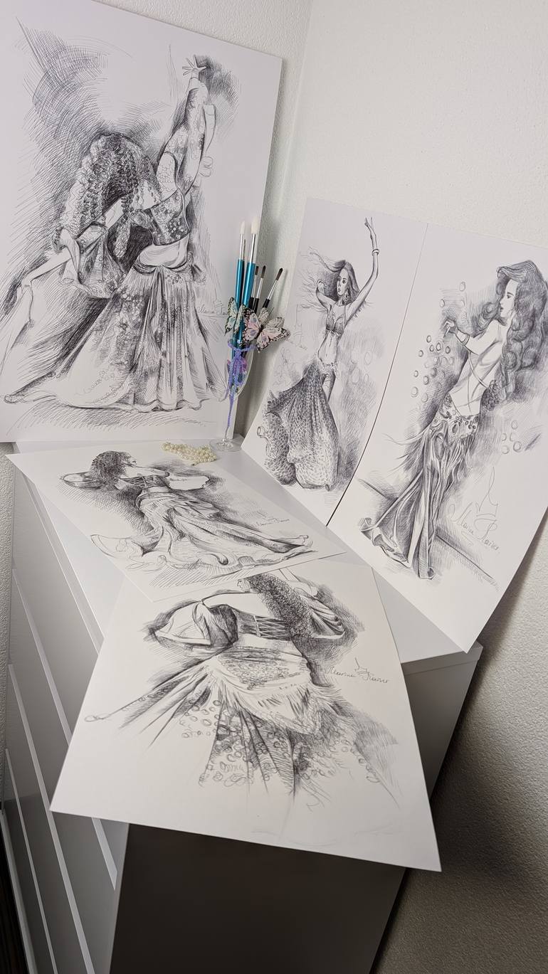 Original Black & White Women Drawing by Marina Kaiser