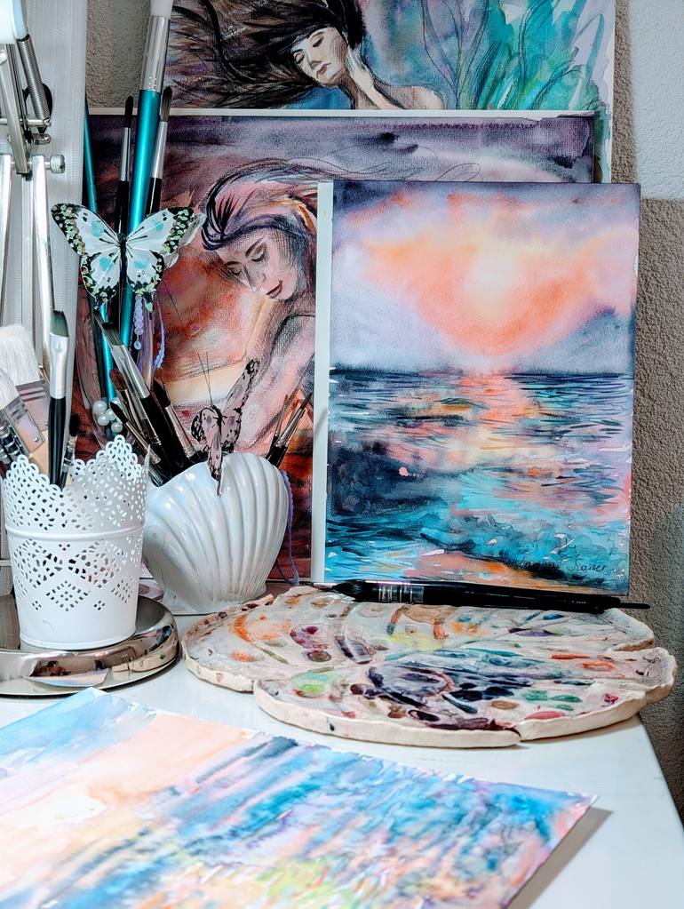 Original Minimalism Beach Painting by Marina Kaiser