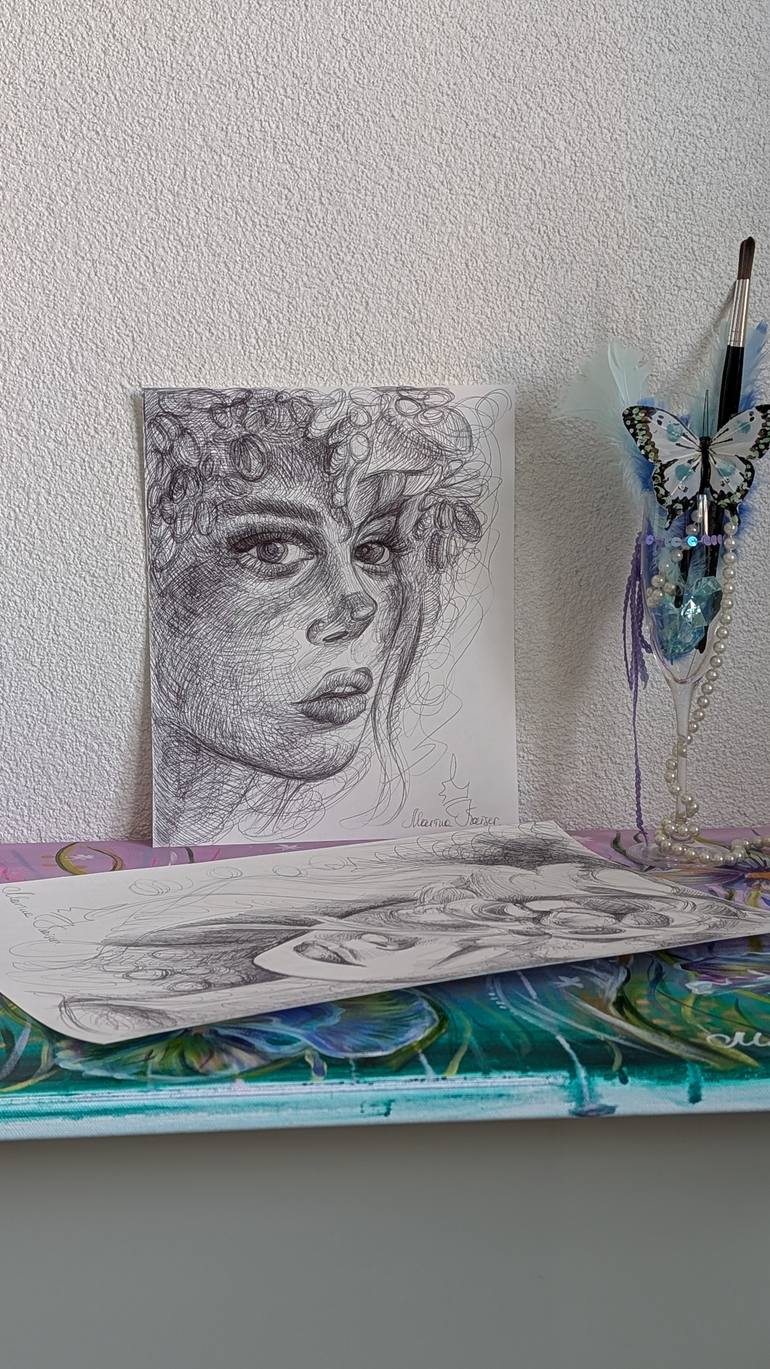 Original Realism Women Drawing by Marina Kaiser