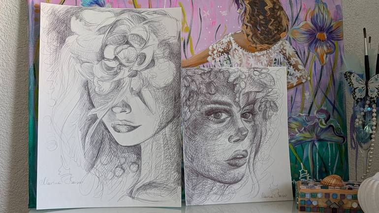 Original Realism Women Drawing by Marina Kaiser