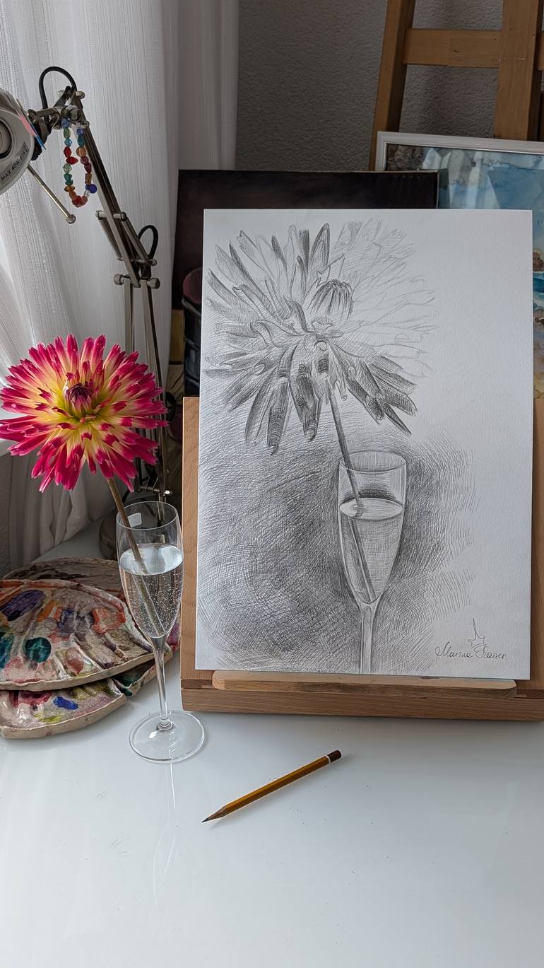 Original Minimalism Floral Drawing by Marina Kaiser