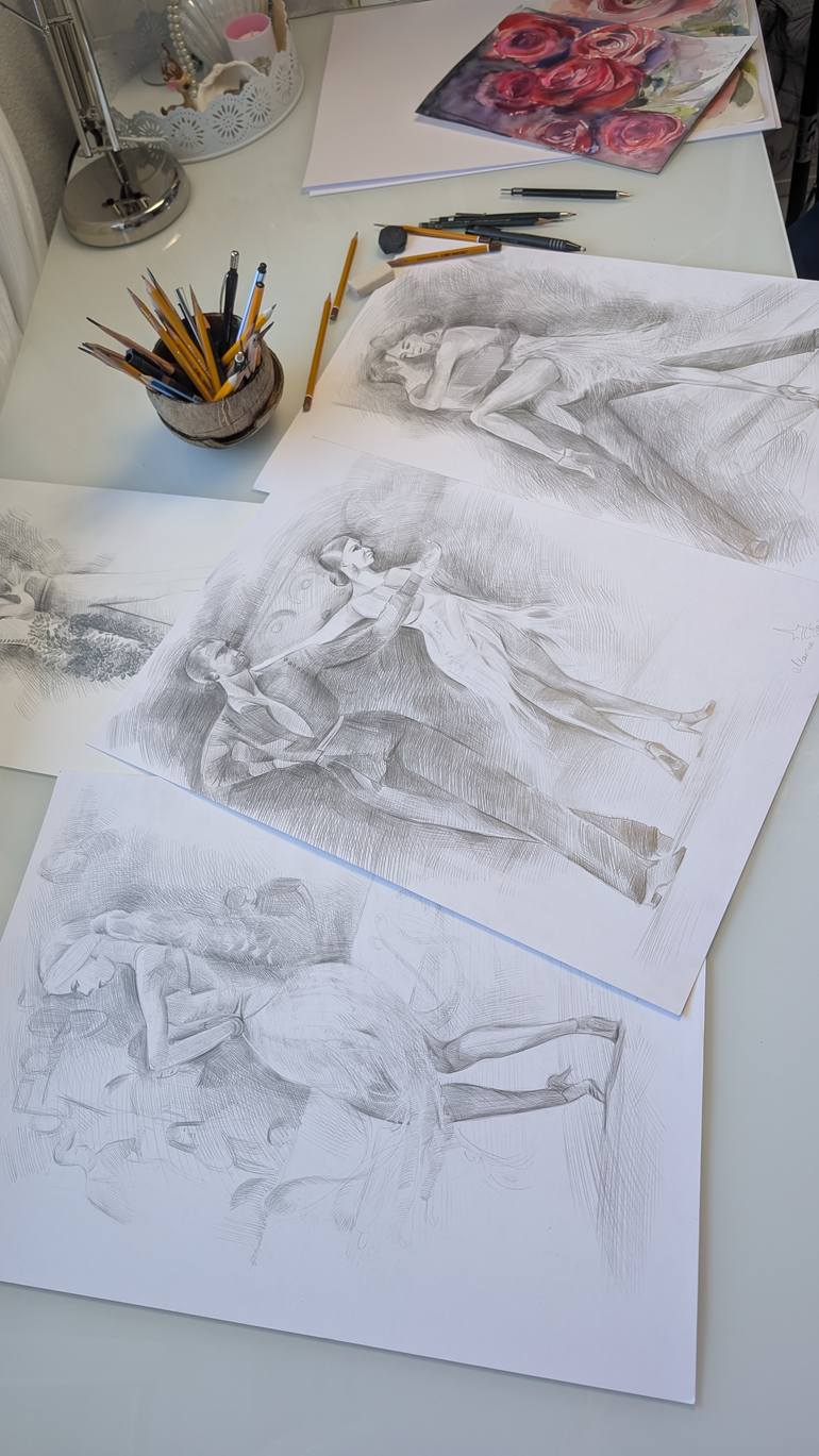 Original Modernism People Drawing by Marina Kaiser