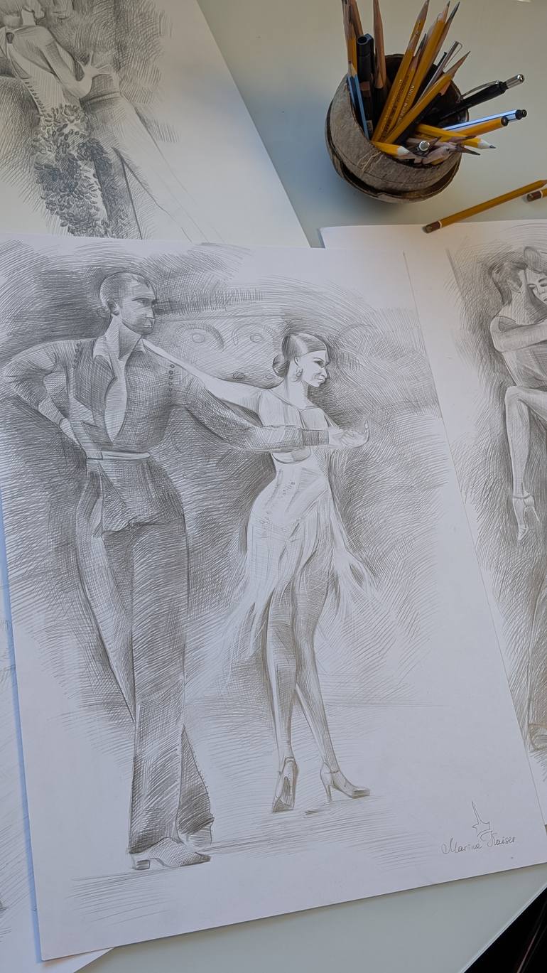 Original Modernism People Drawing by Marina Kaiser