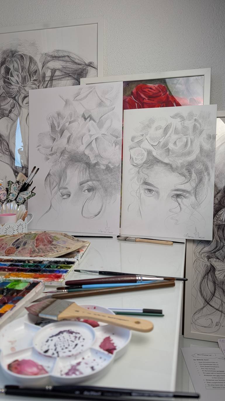 Original Conceptual Women Drawing by Marina Kaiser