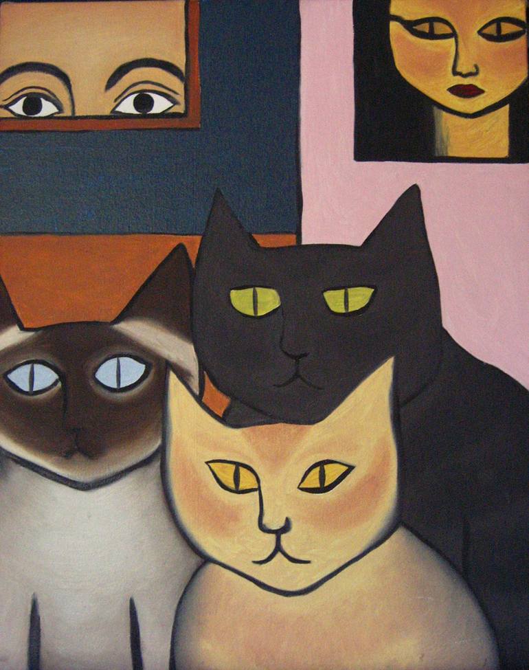 Original Art Deco Cats Paintings by Lana Cheng