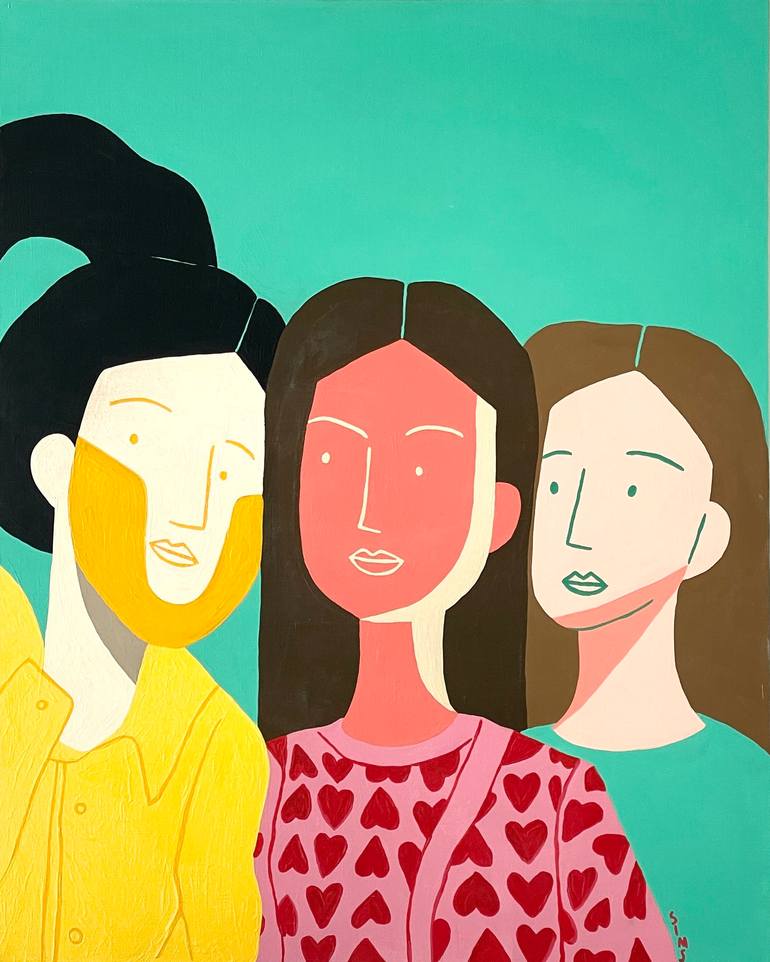 Original People Painting by Euri Sim  Illustration Art on Canvas  colored