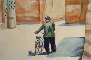 Original Figurative Bicycle Paintings by Magdalena Kalieva