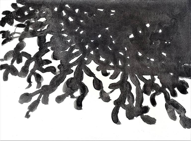 Original Floral Painting by Magdalena Kalieva | Minimalism Art on Paper | The shadow of a Christmas tree