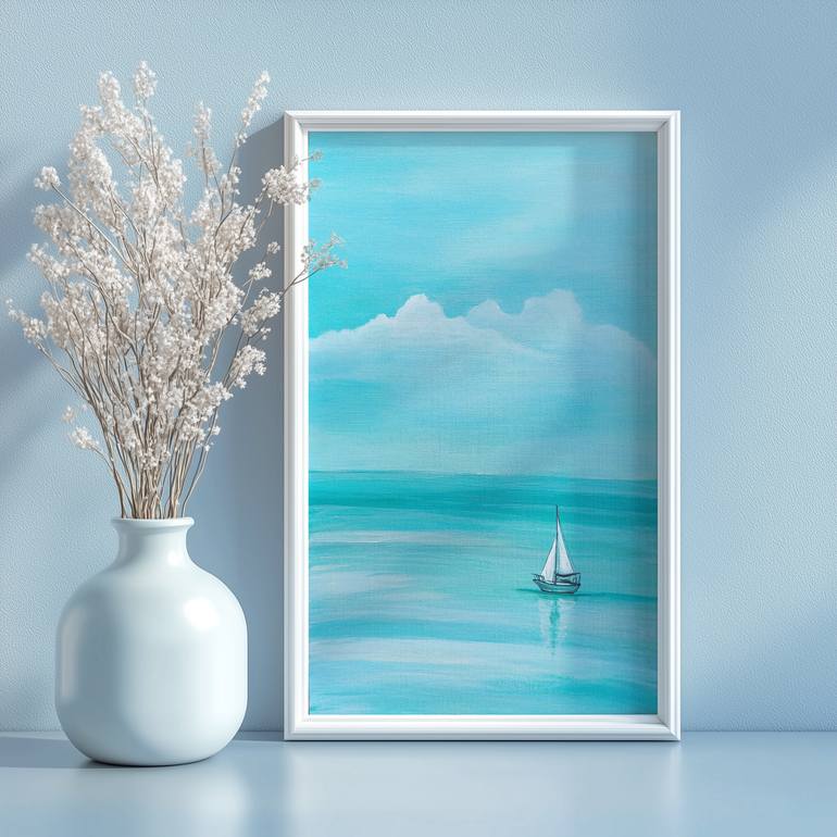 Original Minimalism Seascape Painting by Nataliia Shpyrka