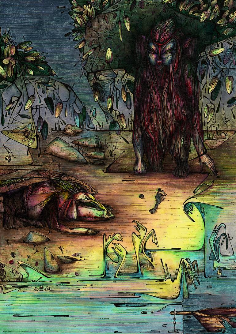 Original Symbolism Fantasy Mixed Media by Kirin Arts