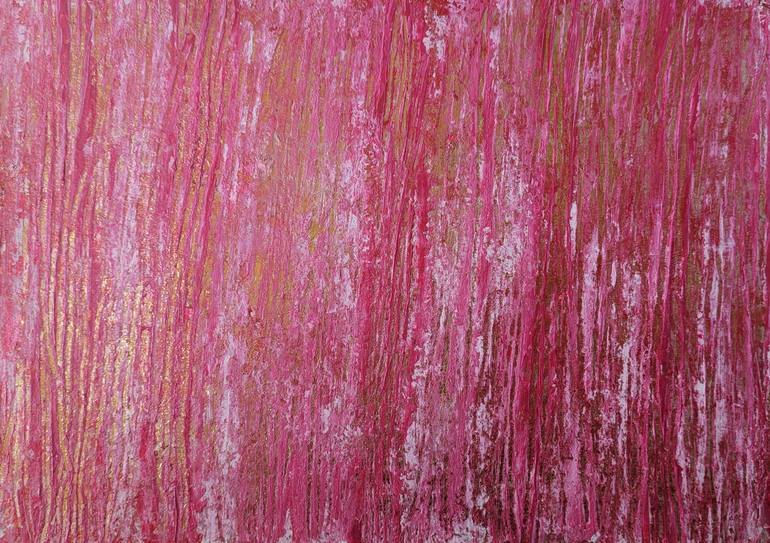 Original Nature Mixed Media by Laura El-baroudi | Abstract Art on Acrylic | Pink and Gold Snowy Day
