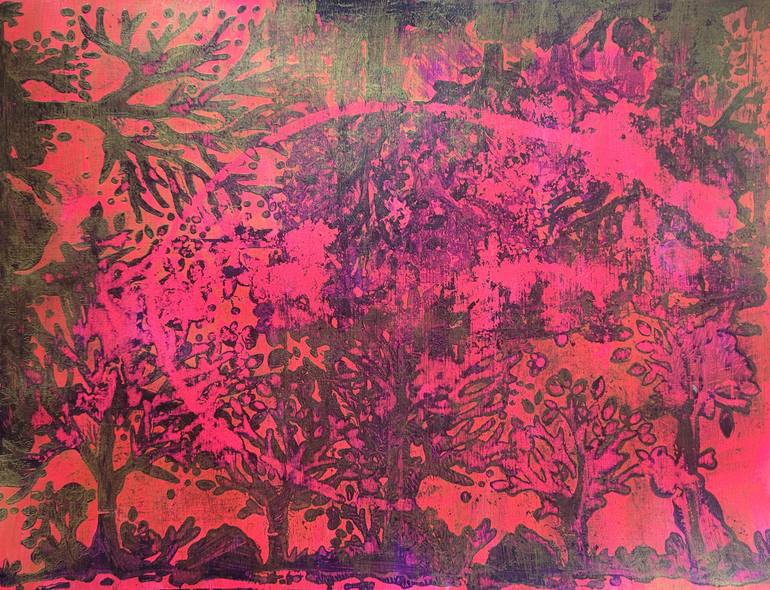 Trees encircled in a Pink Sunset Painting by Laura El-Baroudi | Saatchi Art