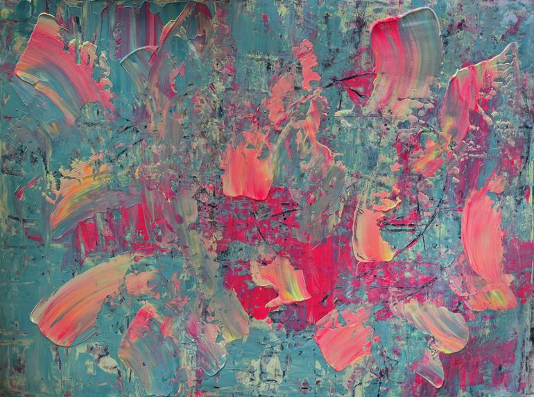 Original Sunset Painting by Laura El-baroudi | Abstract Art on Paper | The Summer Sun Turns Pink