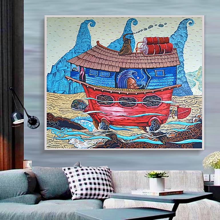 Original Conceptual Boat Painting by Mbah Dinan