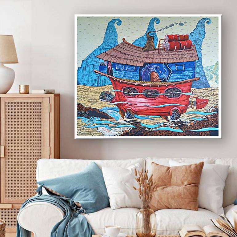Original Conceptual Boat Painting by Mbah Dinan