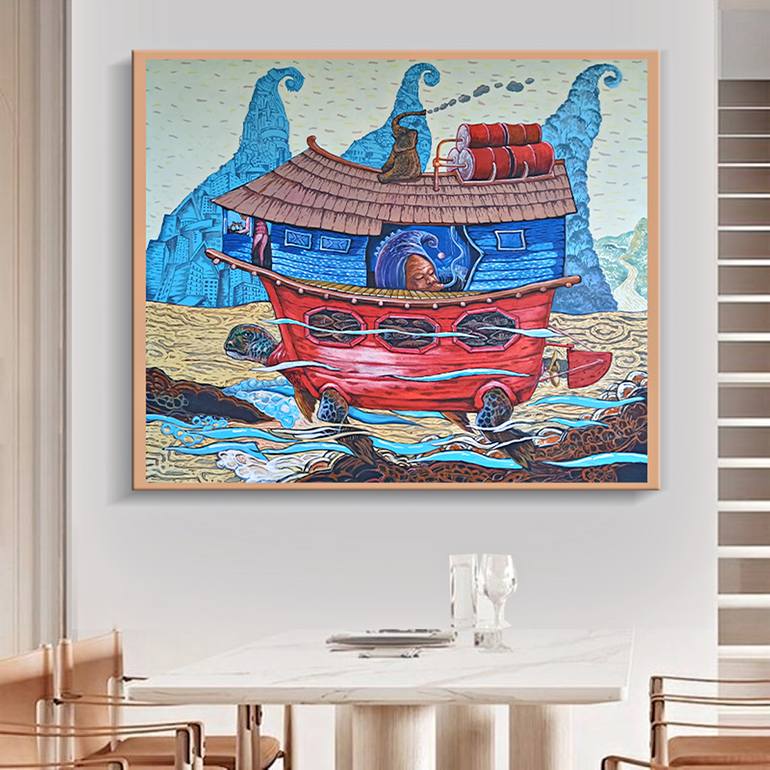 Original Conceptual Boat Painting by Mbah Dinan