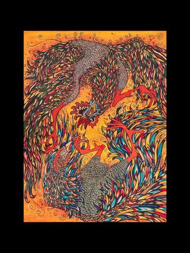 Original Folk Animal Mixed Media by Sabrina Siebert