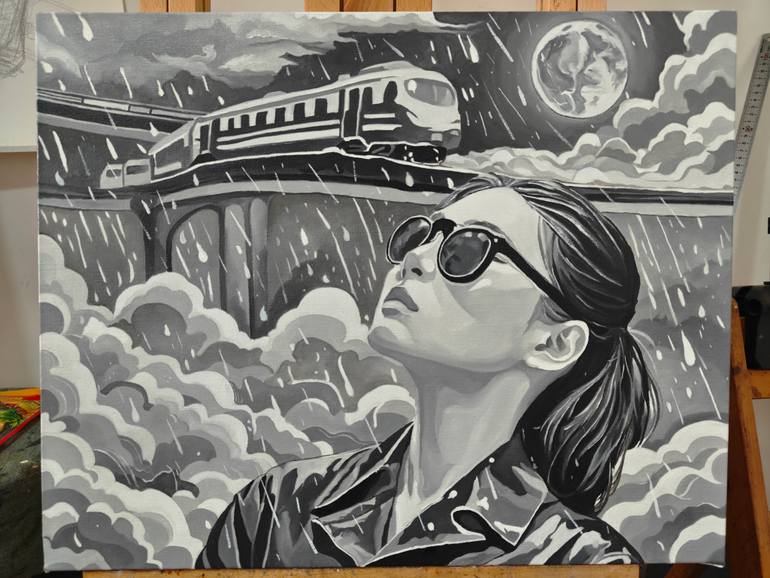 Original Black & White Fantasy Drawing by Mi Mousikou