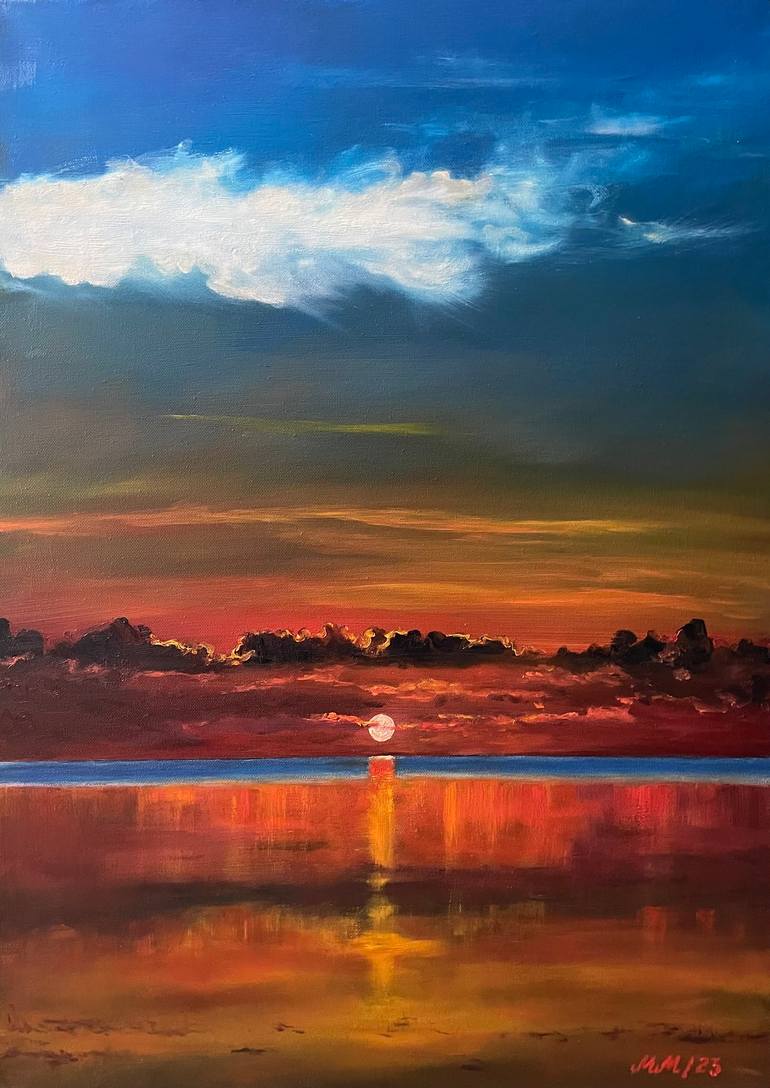 Original Landscape Painting by Maria Marikina | Impressionism Art on Canvas | Sunset over the Ocean