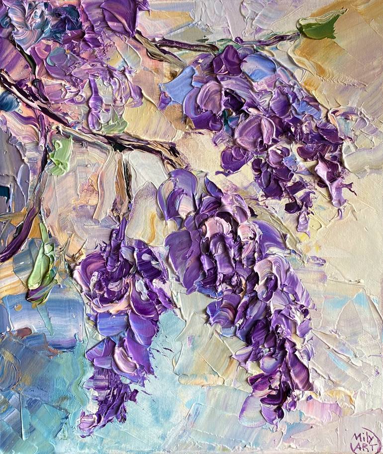 Wisteria Blossoms Oil Painting  Textured Floral Painting by Mily Art |  Saatchi Art Trinidad And Tobago