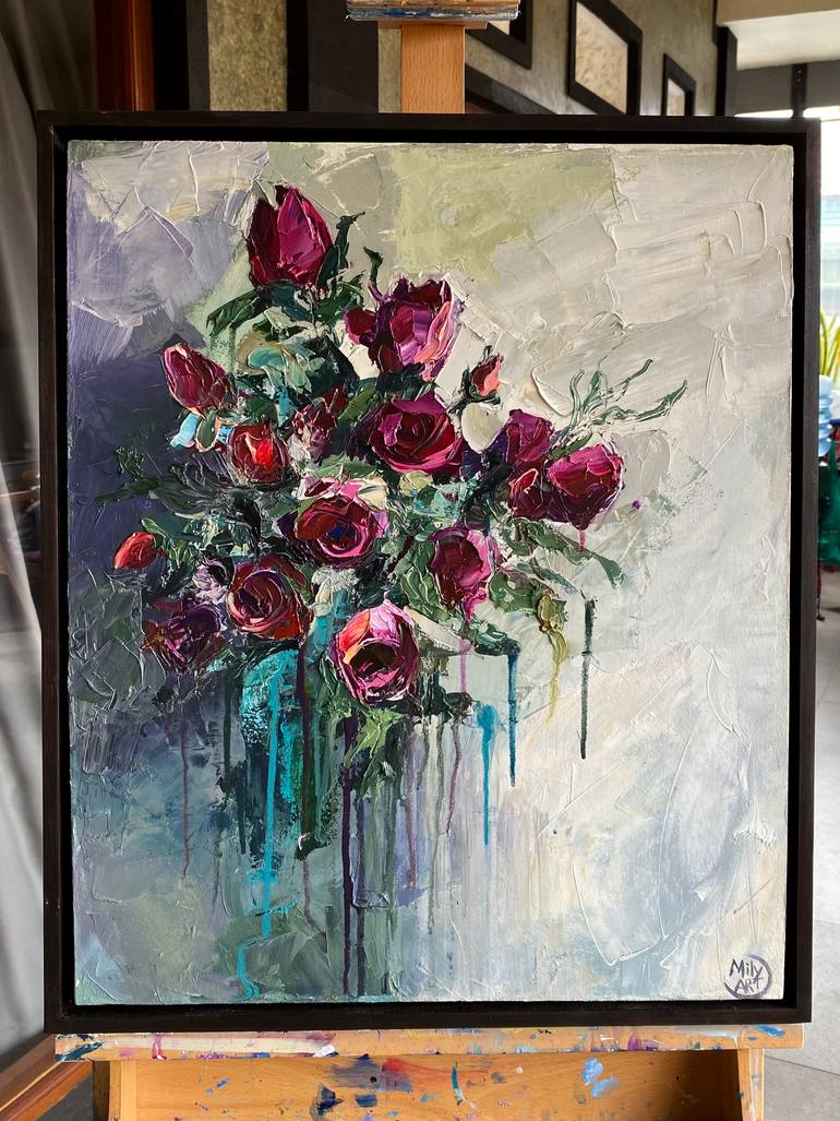 Original Abstract Floral Painting by Mily Art