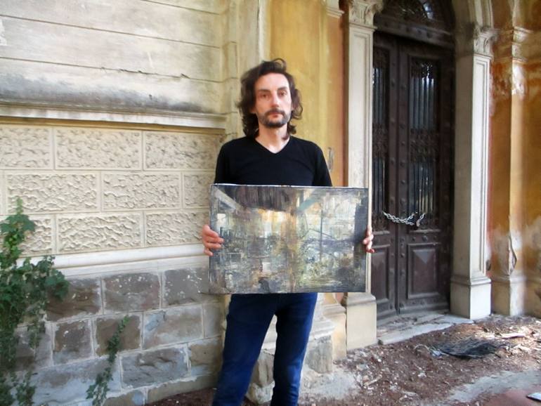 Original Abstract Expressionism Architecture Painting by Enzo Comin