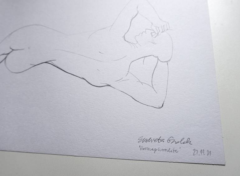 Original Black & White Nude Drawing by Elżbieta Gądek