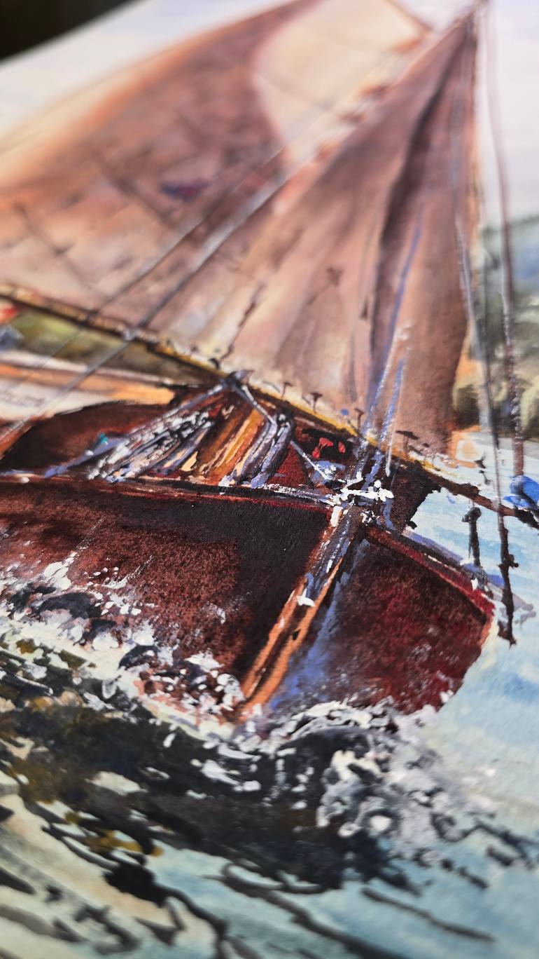 Original Expressionism Boat Painting by Aliya Bodnar