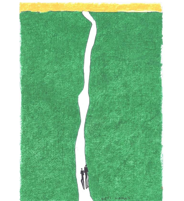 Original Nature Drawing by Riketa Mamaj | Abstract Art on Paper | The Poetry of Dots and Lines- Pine tree road