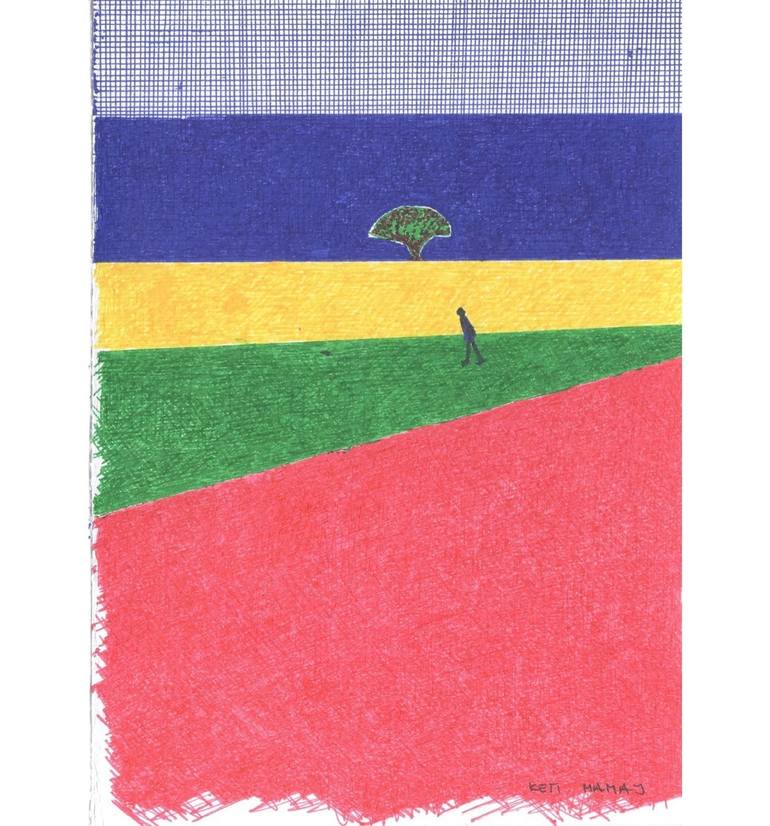 Original Landscape Drawing by Riketa Mamaj | Abstract Art on Paper | The Poetry of Dots and Lines- Small tree