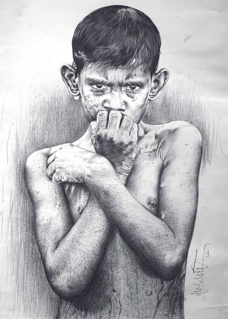 Original Black & White Children Drawing by Oviyar Thamizhendhi