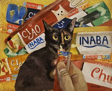 Original Art Deco Cats Mixed Media by Miriam Shin