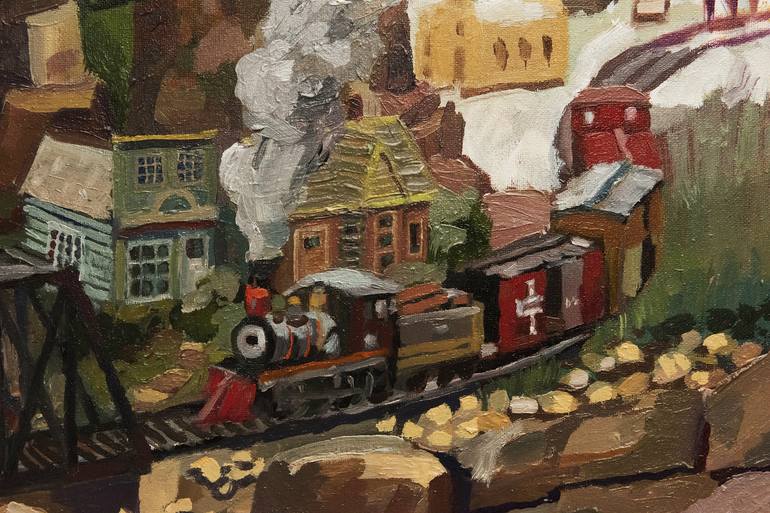 Original Impressionism Train Painting by David Cooper