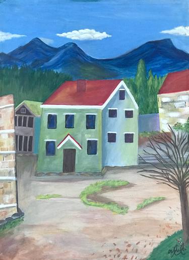 Original Art Deco Landscape Painting by Hania Nadeem