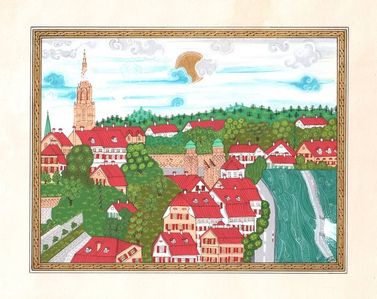 Original Travel Painting by Derya Ebyaz Art  Illustration Art on Paper  Bern