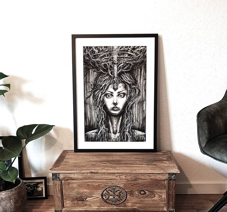 Original Black & White Fantasy Drawing by Sarah Rabenhertz