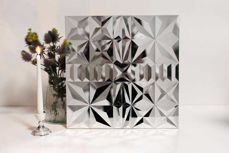 Wall Sculpture, Hand-cut mirror on wood, Isfahan Original Sculpture by Mahsa Mansouri