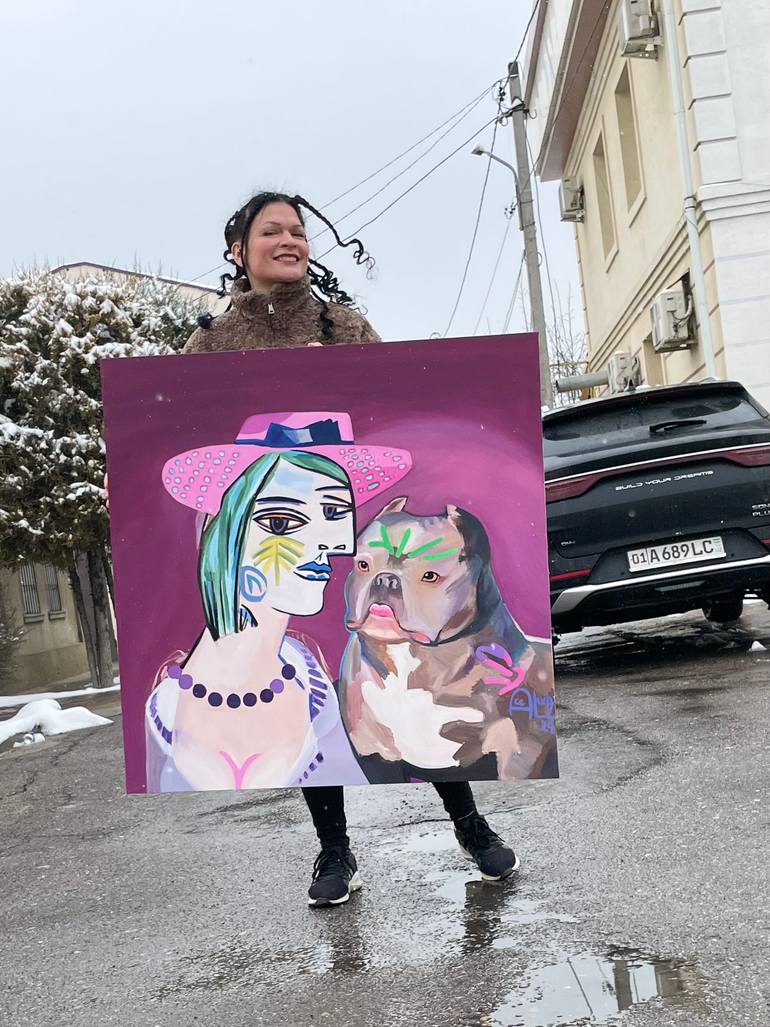 Original Cubism Dogs Painting by Assya Lucky