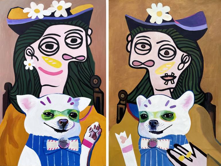 Original Cubism Dogs Paintings by Assya Lucky