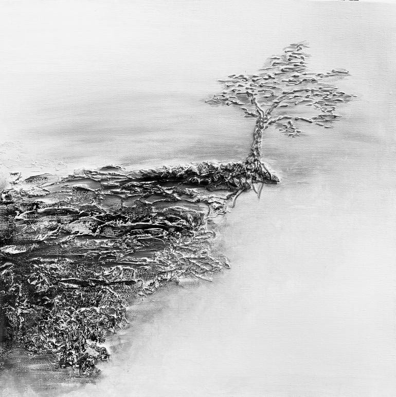 Original Landscape Painting by Tasha Ali | Minimalism Art on Canvas | Copy of Tree on the Cliff