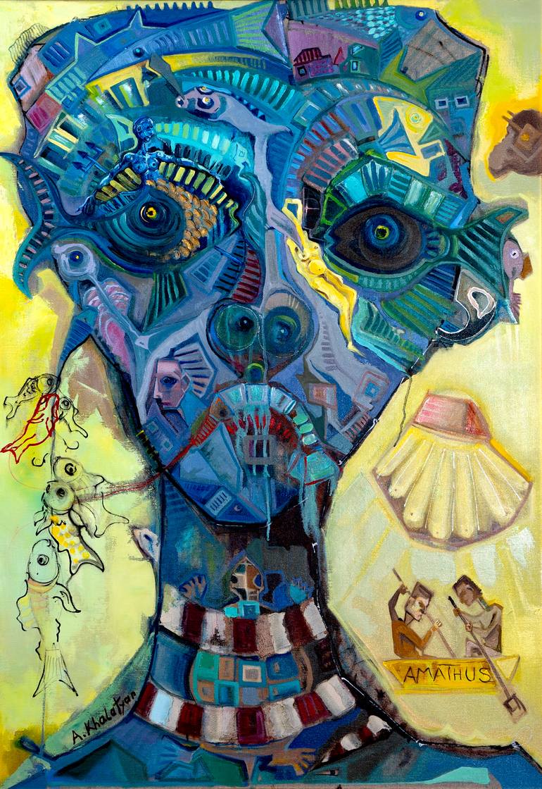 Original Classical Mythology Painting by Avo Khalatyan | Symbolism Art on Linen | Young Poseidon