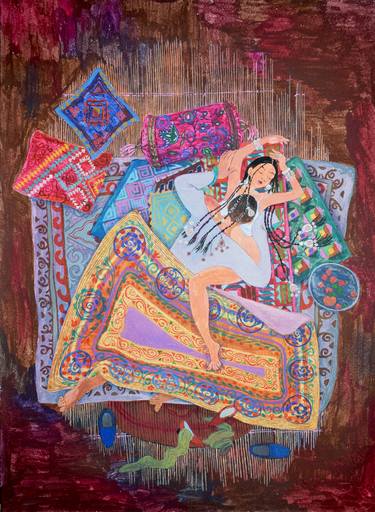 Original Folk Erotic Painting by Umit Zhubanysheva
