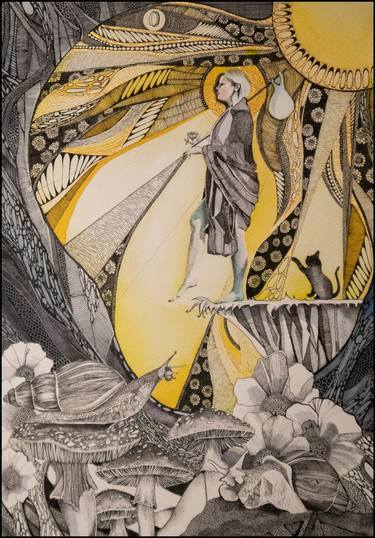 Original Art Nouveau Classical Mythology Mixed Media by Hilary Martin